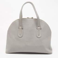 Pre Owned Emporio Armani Grey Leather Zip Satchel