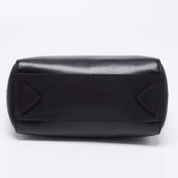 Pre Owned Emporio Armani Black Leather Logo Satchel 