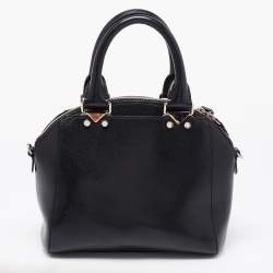 Pre Owned Emporio Armani Black Leather Logo Satchel 