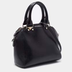 Pre Owned Emporio Armani Black Leather Logo Satchel 