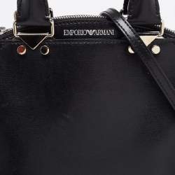 Pre Owned Emporio Armani Black Leather Logo Satchel 