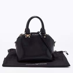 Pre Owned Emporio Armani Black Leather Logo Satchel 
