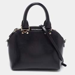 Pre Owned Emporio Armani Black Leather Logo Satchel 