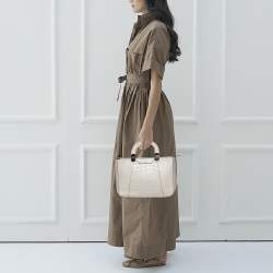 Pre Owned Emporio Armani Light Grey Croc Embossed Leather Satchel