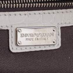Pre Owned Emporio Armani Light Grey Croc Embossed Leather Satchel
