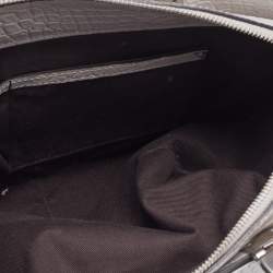Pre Owned Emporio Armani Light Grey Croc Embossed Leather Satchel