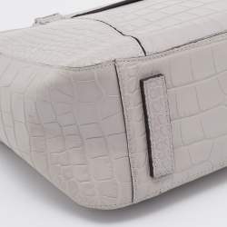 Pre Owned Emporio Armani Light Grey Croc Embossed Leather Satchel