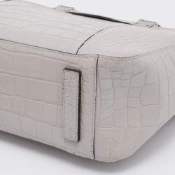 Pre Owned Emporio Armani Light Grey Croc Embossed Leather Satchel