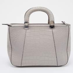 Pre Owned Emporio Armani Light Grey Croc Embossed Leather Satchel
