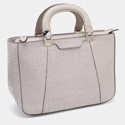 Pre Owned Emporio Armani Light Grey Croc Embossed Leather Satchel