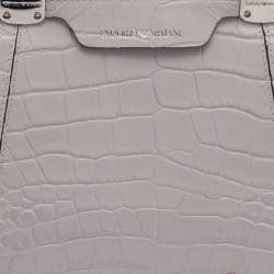 Pre Owned Emporio Armani Light Grey Croc Embossed Leather Satchel