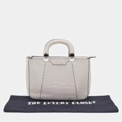 Pre Owned Emporio Armani Light Grey Croc Embossed Leather Satchel