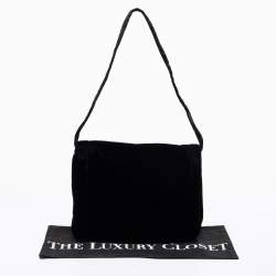 Pre Owned Emporio Armani Black Velvet Flap Shoulder Bag