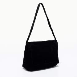 Pre Owned Emporio Armani Black Velvet Flap Shoulder Bag