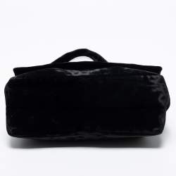 Pre Owned Emporio Armani Black Velvet Flap Shoulder Bag