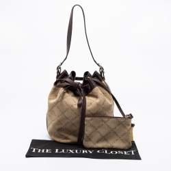 Pre Owned Emporio Armani Brown/Beige Signature Fabric and Leather Drawstring Bucket Bag 
