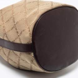 Pre Owned Emporio Armani Brown/Beige Signature Fabric and Leather Drawstring Bucket Bag 