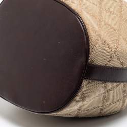 Pre Owned Emporio Armani Brown/Beige Signature Fabric and Leather Drawstring Bucket Bag 