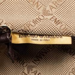 Pre Owned Emporio Armani Brown/Beige Signature Fabric and Leather Drawstring Bucket Bag 