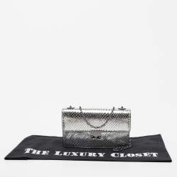Pre Owned Emporio Armani Metallic Silver Python Embossed Leather Clutch