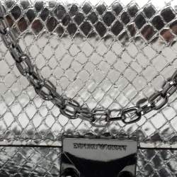 Pre Owned Emporio Armani Metallic Silver Python Embossed Leather Clutch