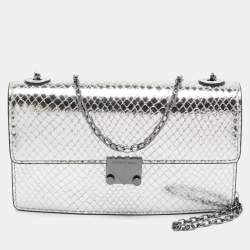 Pre Owned Emporio Armani Metallic Silver Python Embossed Leather Clutch