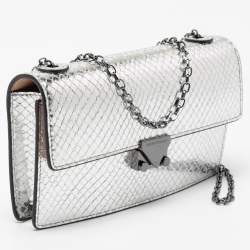 Pre Owned Emporio Armani Metallic Silver Python Embossed Leather Clutch
