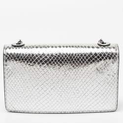 Pre Owned Emporio Armani Metallic Silver Python Embossed Leather Clutch