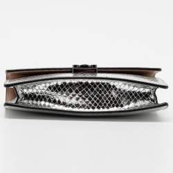 Pre Owned Emporio Armani Metallic Silver Python Embossed Leather Clutch