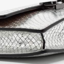 Pre Owned Emporio Armani Metallic Silver Python Embossed Leather Clutch