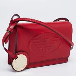 Pre Owned Emporio Armani Red Leather Flap Crossbody Bag