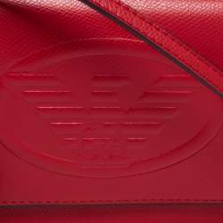 Pre Owned Emporio Armani Red Leather Flap Crossbody Bag