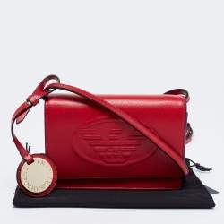 Pre Owned Emporio Armani Red Leather Flap Crossbody Bag