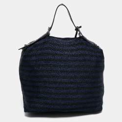 Pre Owned Emporio Armani Blue/Black Straw and Leather Hobo
