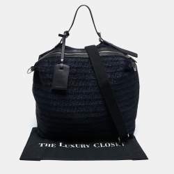 Pre Owned Emporio Armani Blue/Black Straw and Leather Hobo