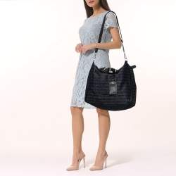 Pre Owned Emporio Armani Blue/Black Straw and Leather Hobo