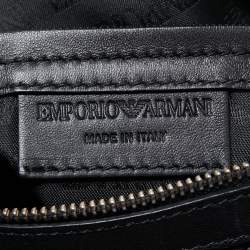 Pre Owned Emporio Armani Blue/Black Straw and Leather Hobo