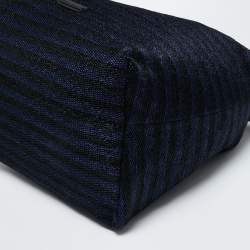 Pre Owned Emporio Armani Blue/Black Straw and Leather Hobo