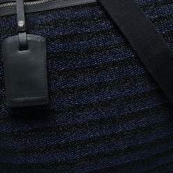 Pre Owned Emporio Armani Blue/Black Straw and Leather Hobo