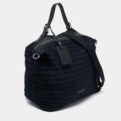 Pre Owned Emporio Armani Blue/Black Straw and Leather Hobo