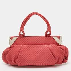 Pre Owned Emporio Armani Pink Snakeskin Embossed Leather Frame Satchel