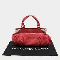 Pre Owned Emporio Armani Pink Snakeskin Embossed Leather Frame Satchel