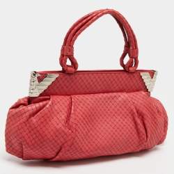 Pre Owned Emporio Armani Pink Snakeskin Embossed Leather Frame Satchel