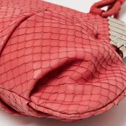 Pre Owned Emporio Armani Pink Snakeskin Embossed Leather Frame Satchel