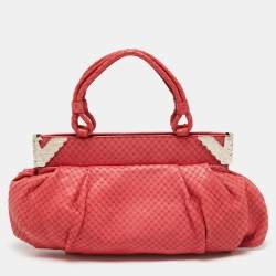 Pre Owned Emporio Armani Pink Snakeskin Embossed Leather Frame Satchel