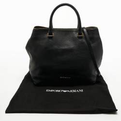 Pre Owned Emporio Armani Black Leather Top Zip Tote