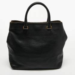 Pre Owned Emporio Armani Black Leather Top Zip Tote