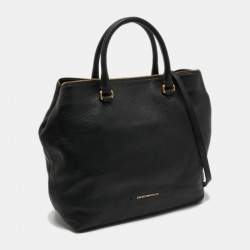 Pre Owned Emporio Armani Black Leather Top Zip Tote