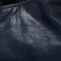 Pre Owned Emporio Armani Navy Blue Grained Leather Hobo