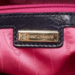 Pre Owned Emporio Armani Navy Blue Grained Leather Hobo